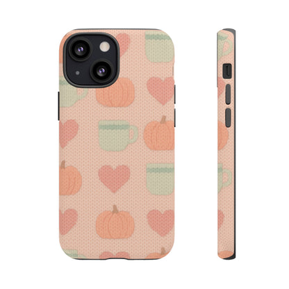 Autumn Cozy iPhone Case – Pumpkin, Heart & Coffee Cup Pattern - Shamo's