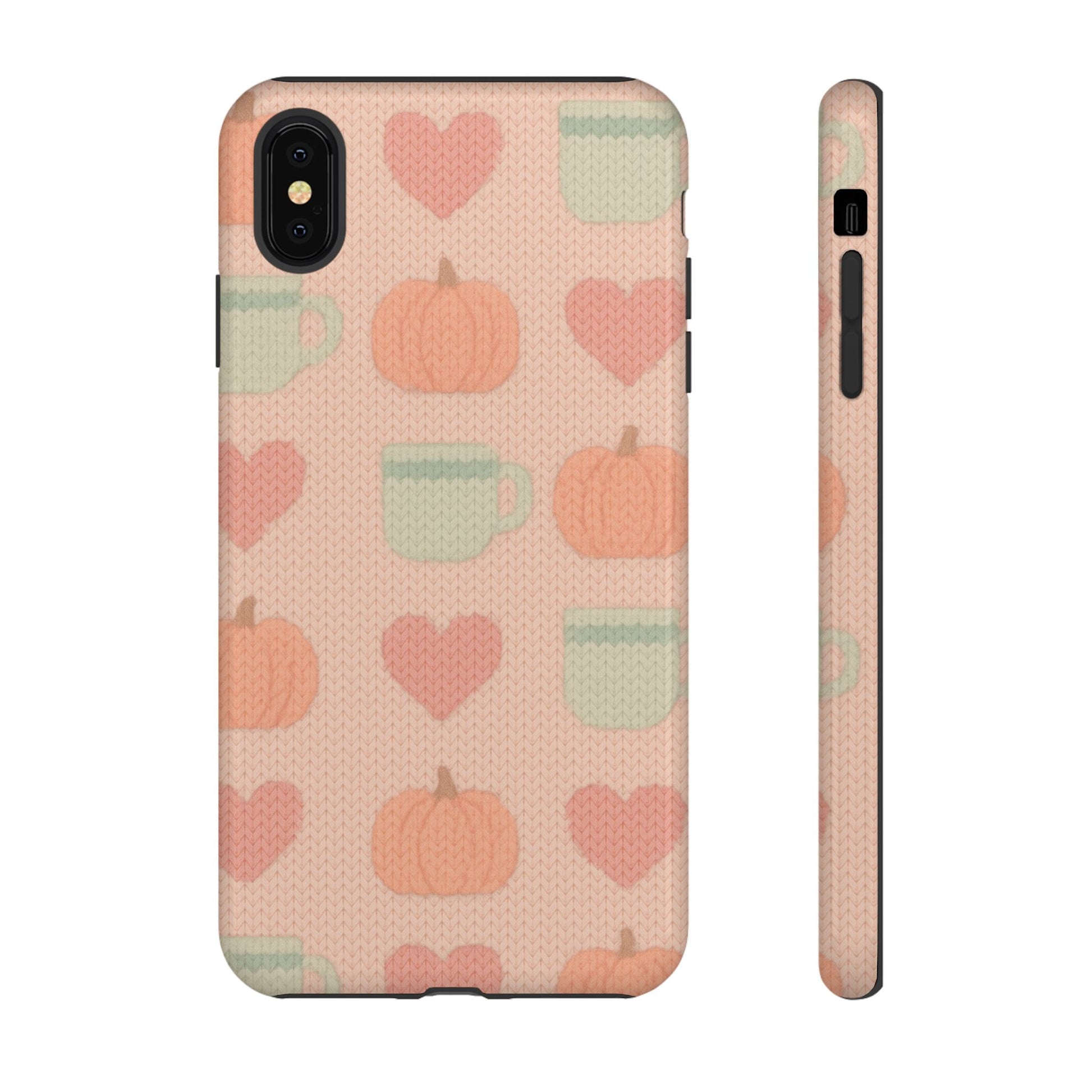 Autumn Cozy iPhone Case – Pumpkin, Heart & Coffee Cup Pattern - Shamo's