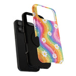 Funda de teléfono resistente a impactos con efecto cascada de colores Rainbow Daisy