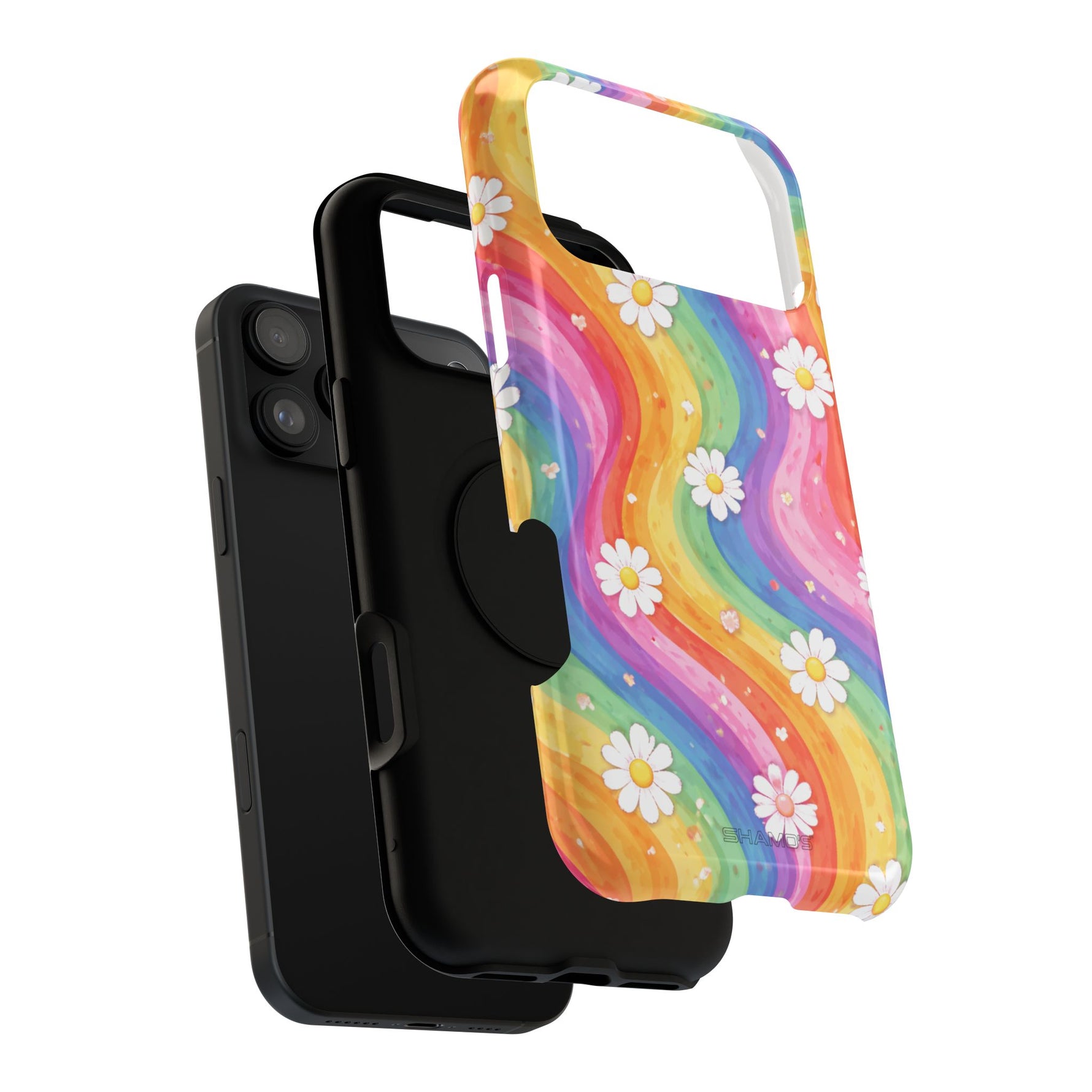 Funda de teléfono resistente a impactos con efecto cascada de colores Rainbow Daisy