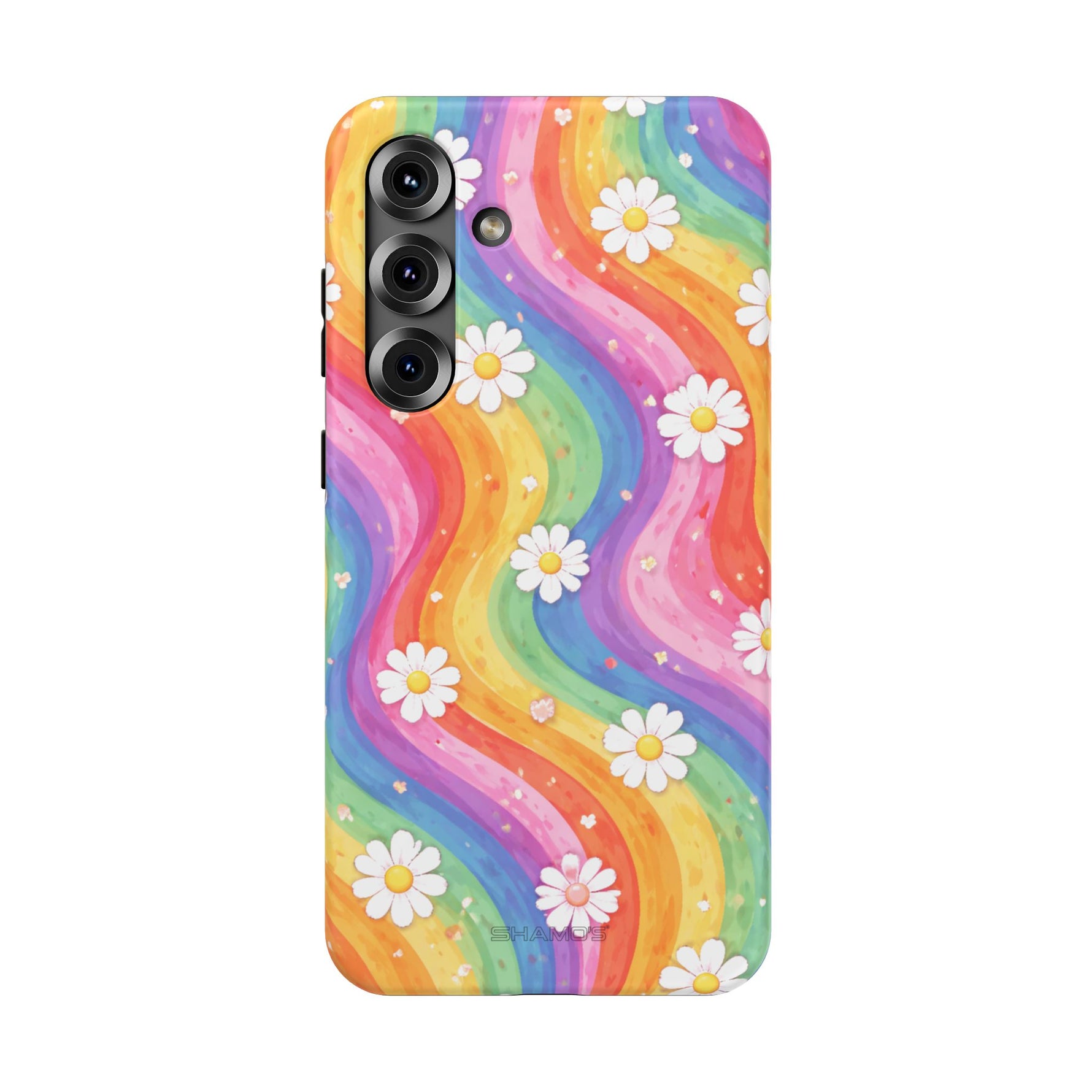 Funda de teléfono resistente a impactos con efecto cascada de colores Rainbow Daisy