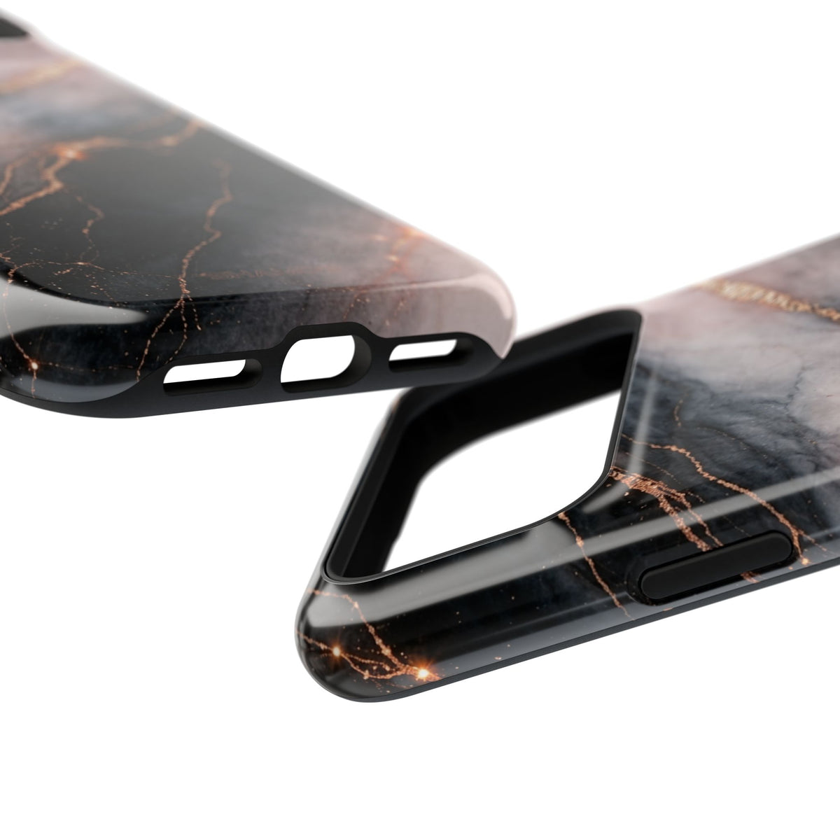 Marbled Black & Rose Gold Magnetic MagSafe Compatible Phone Case — Impact-Resistant