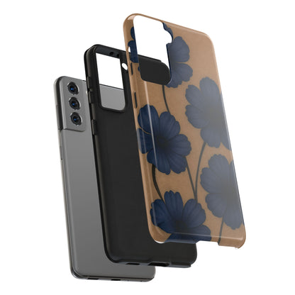 Navy Floral Tough iPhone Case — Durable Protective Case with Blue Flowers on Kraft Background