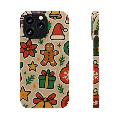 Holiday Pattern Slim iPhone Case — Gingerbread, Santa Hat & Gifts Holiday Design
