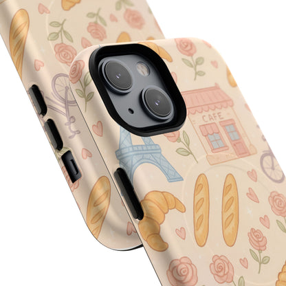 Parisian Bakery iPhone Case — Cute Eiffel Tower, Croissants & Baguette Tough MagSafe Case