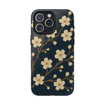 Navy Cherry Blossom Floral iPhone Case - Compatible with MagSafe - Shamo's
