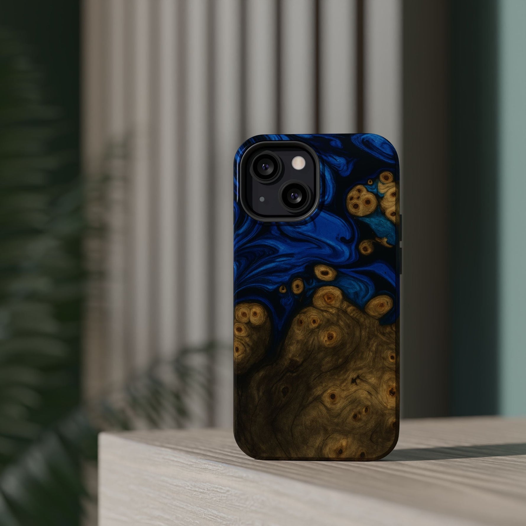 Blue Swirl & Burl Wood Impact iPhone Case | MagSafe compatible  Shamo's