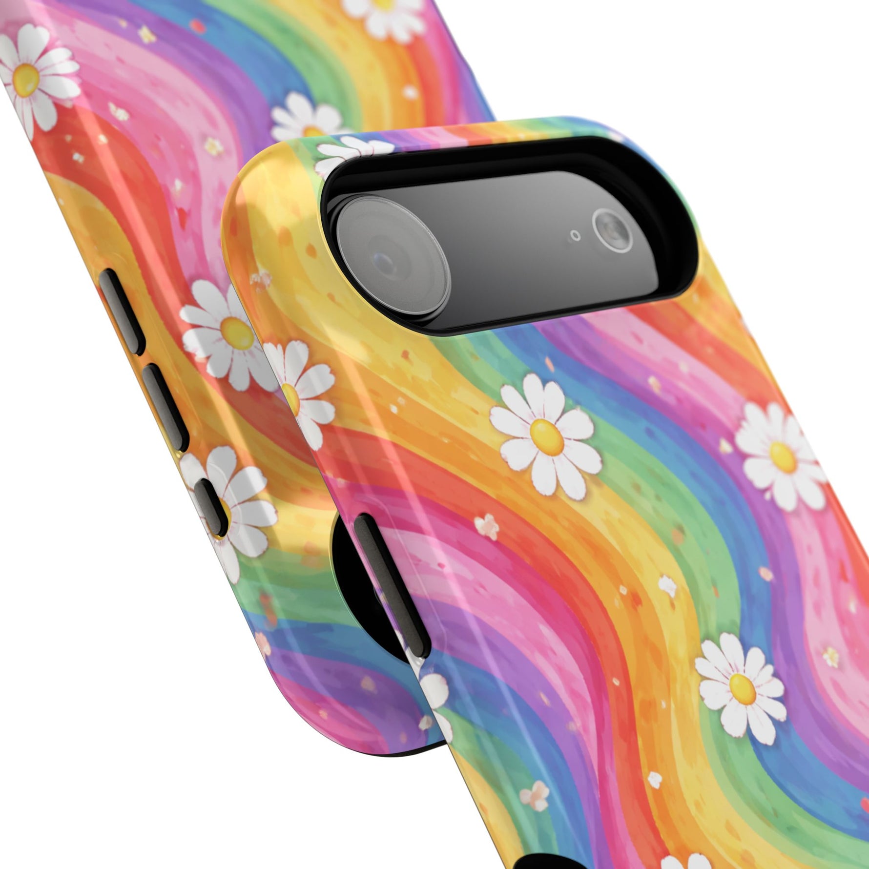 Funda de teléfono resistente a impactos con efecto cascada de colores Rainbow Daisy
