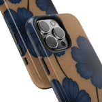 Navy Floral Tough Phone Case — Durable Protective Case with Blue Flowers on Kraft Background