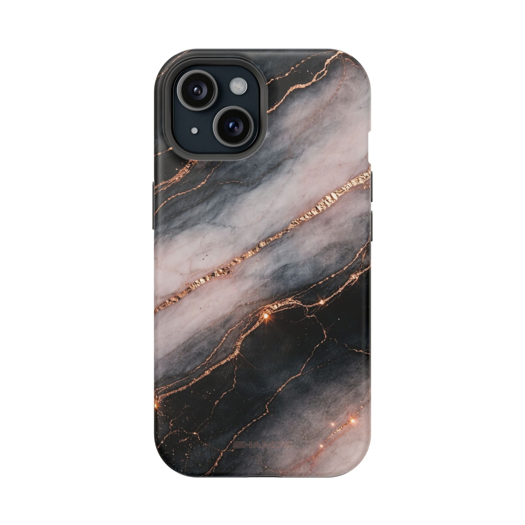 Marbled Black & Rose Gold Magnetic MagSafe Compatible Phone Case — Impact-Resistant