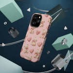 Pink Teddy Hearts Love iPhone Case, Impact-Resistant MagSafe Compatible