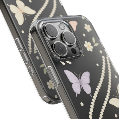 Butterfly Pearl Impact-Resistant Clear iPhone Case