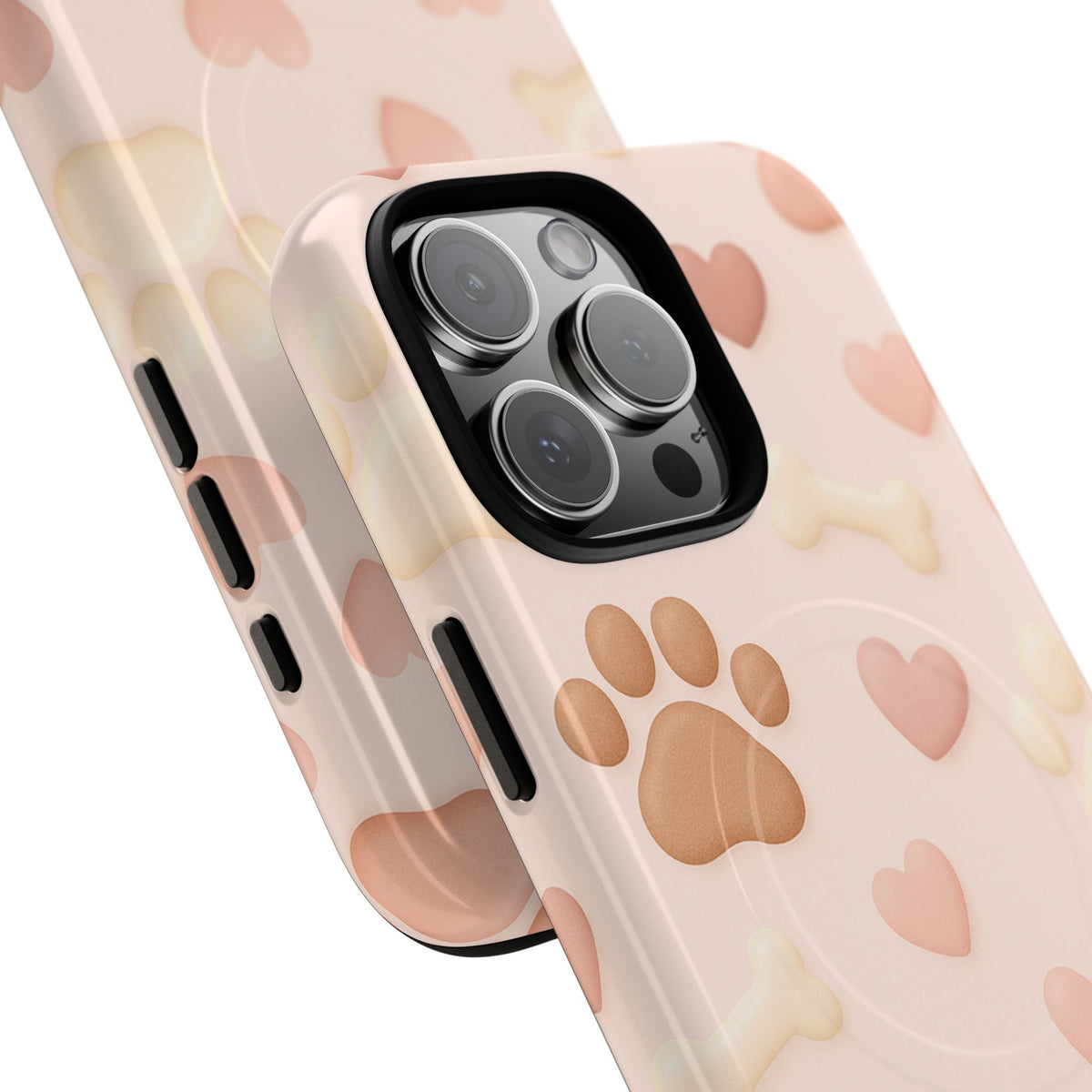 Handyhülle mit Tierpfotenmuster – Rosa Welpenherzen &amp; Knochen mit MagSafe