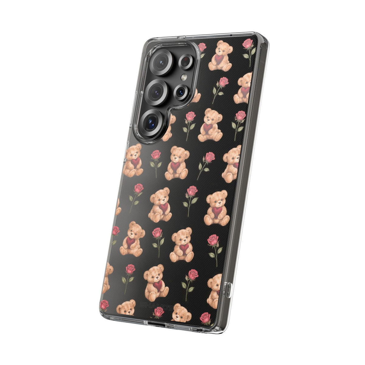 Romantic Teddy Bear Impact-Resistant Phone Case with Heart Design