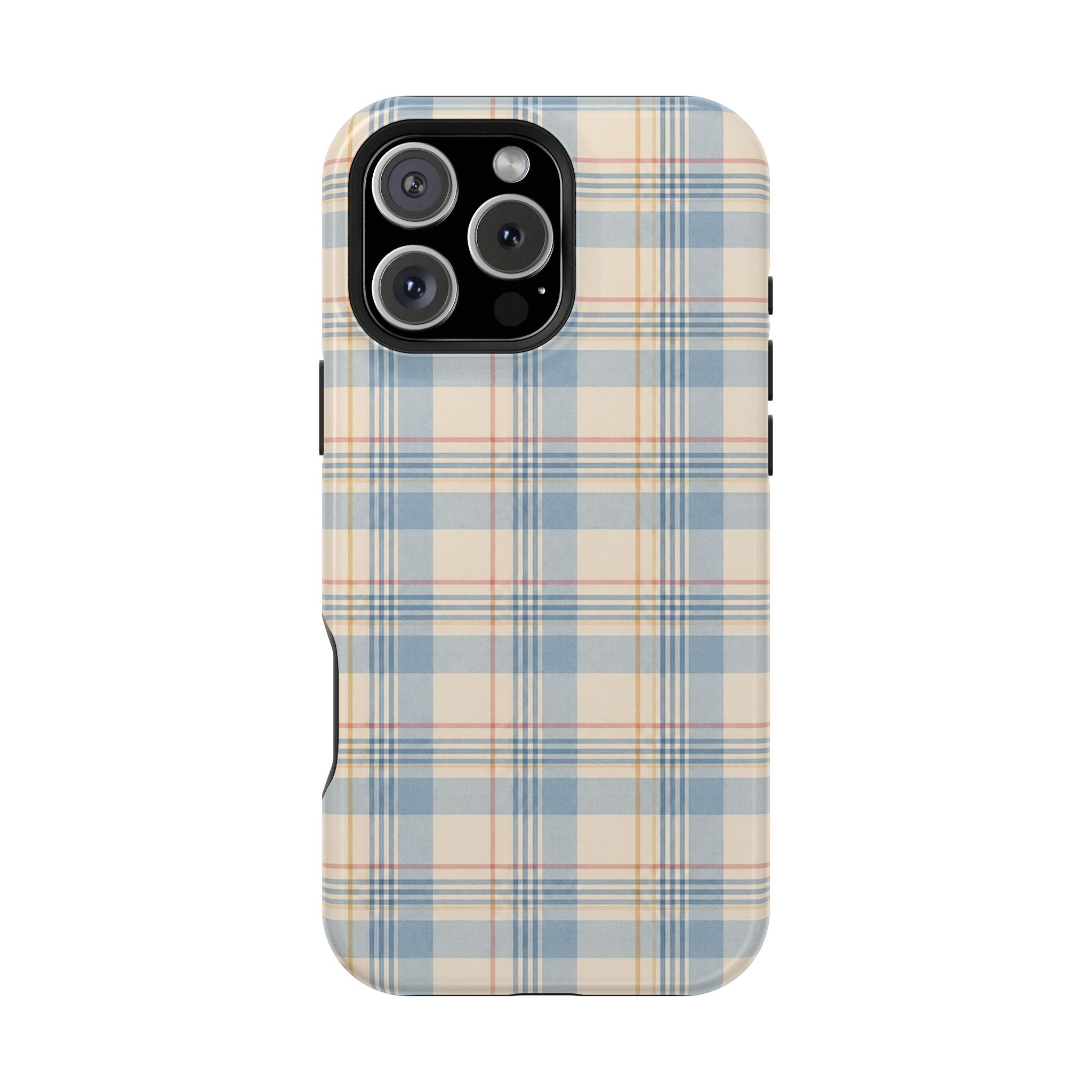 Ranch Check – Blue and Cream Plaid MagSafe Phone Case, glossy iPhone 16 Pro Max, rear view