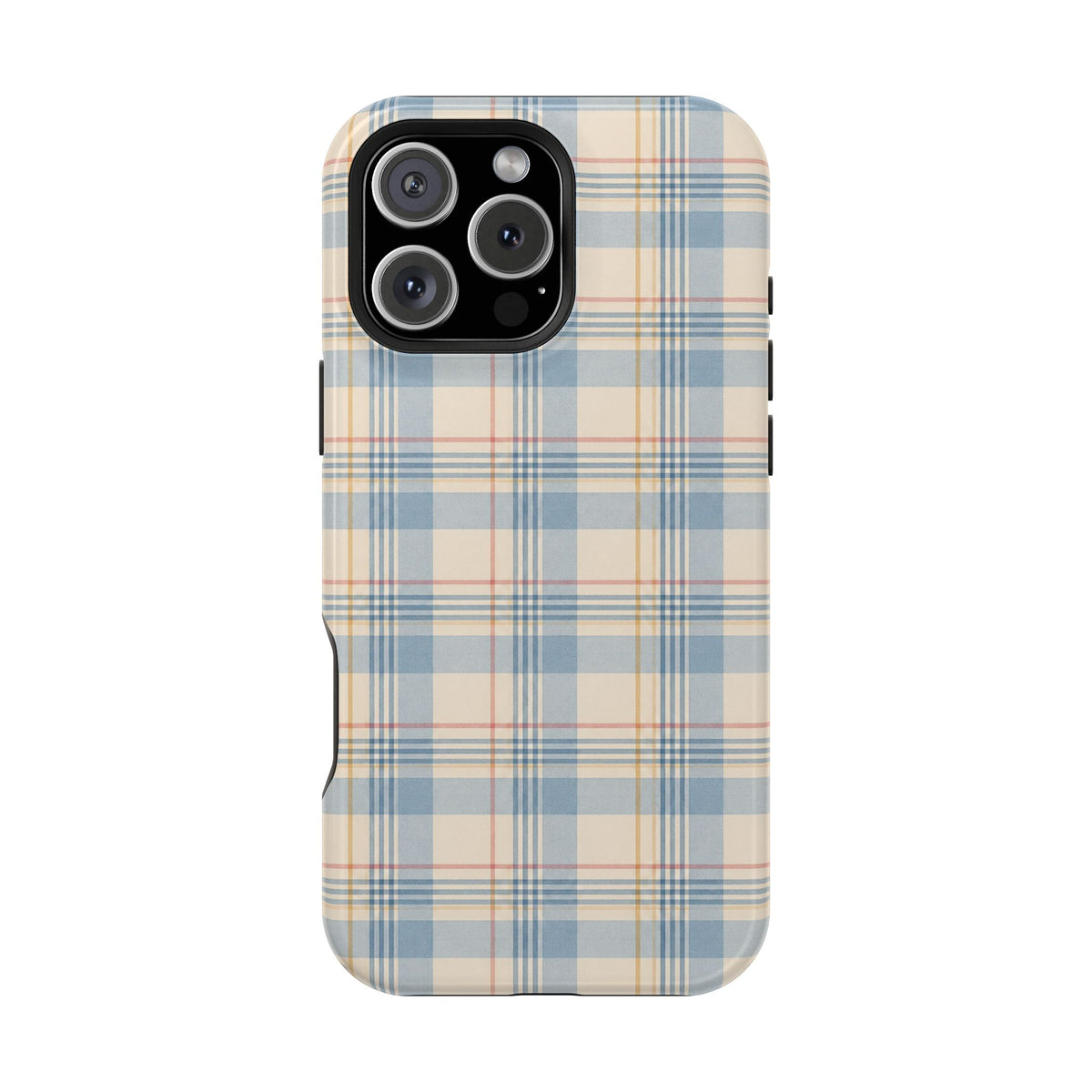 Ranch Check – Blue and Cream Plaid MagSafe Phone Case, glossy iPhone 16 Pro Max, rear view