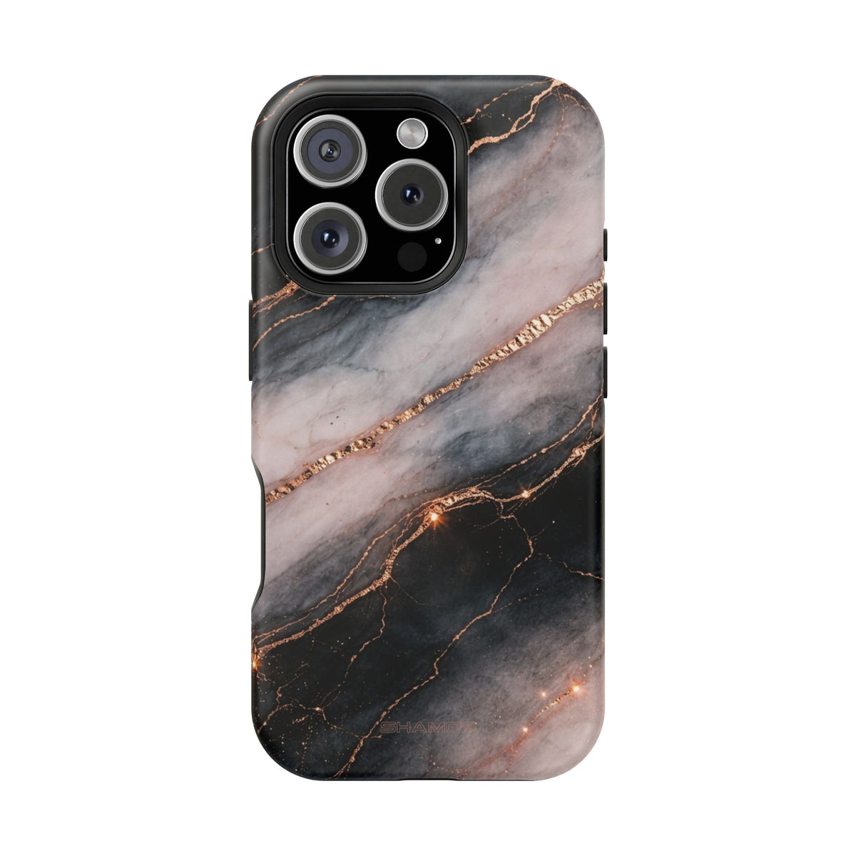 Marbled Black & Rose Gold Magnetic MagSafe Compatible Phone Case — Impact-Resistant