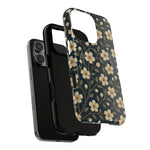 Navy Cherry Blossom Floral iPhone Case - Compatible with MagSafe - Shamo's
