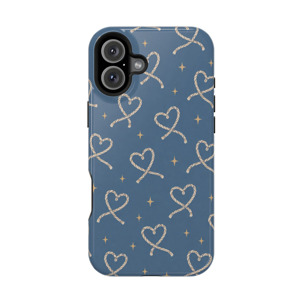 Lasso Hearts – Blue Western Heart MagSafe Phone Case, glossy iPhone 16 Plus, rear view