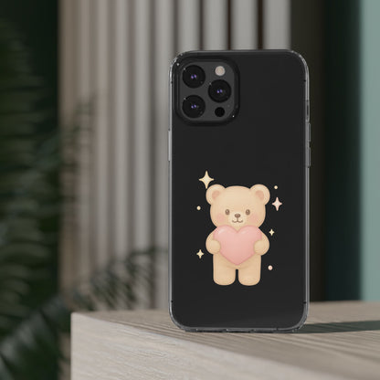 Romantic Teddy Bear Impact-Resistant iPhone Case with Heart Design
