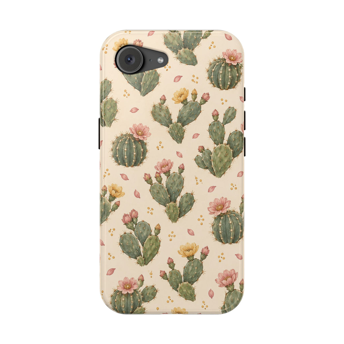 Cactus Bloom – Sage Green Floral Cactus MagSafe Phone Case, glossy iPhone 16e, rear view