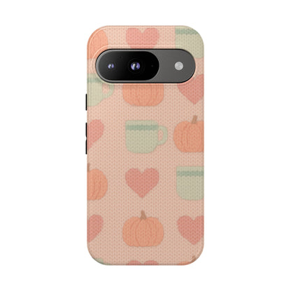 Autumn Cozy iPhone Case – Pumpkin, Heart & Coffee Cup Pattern