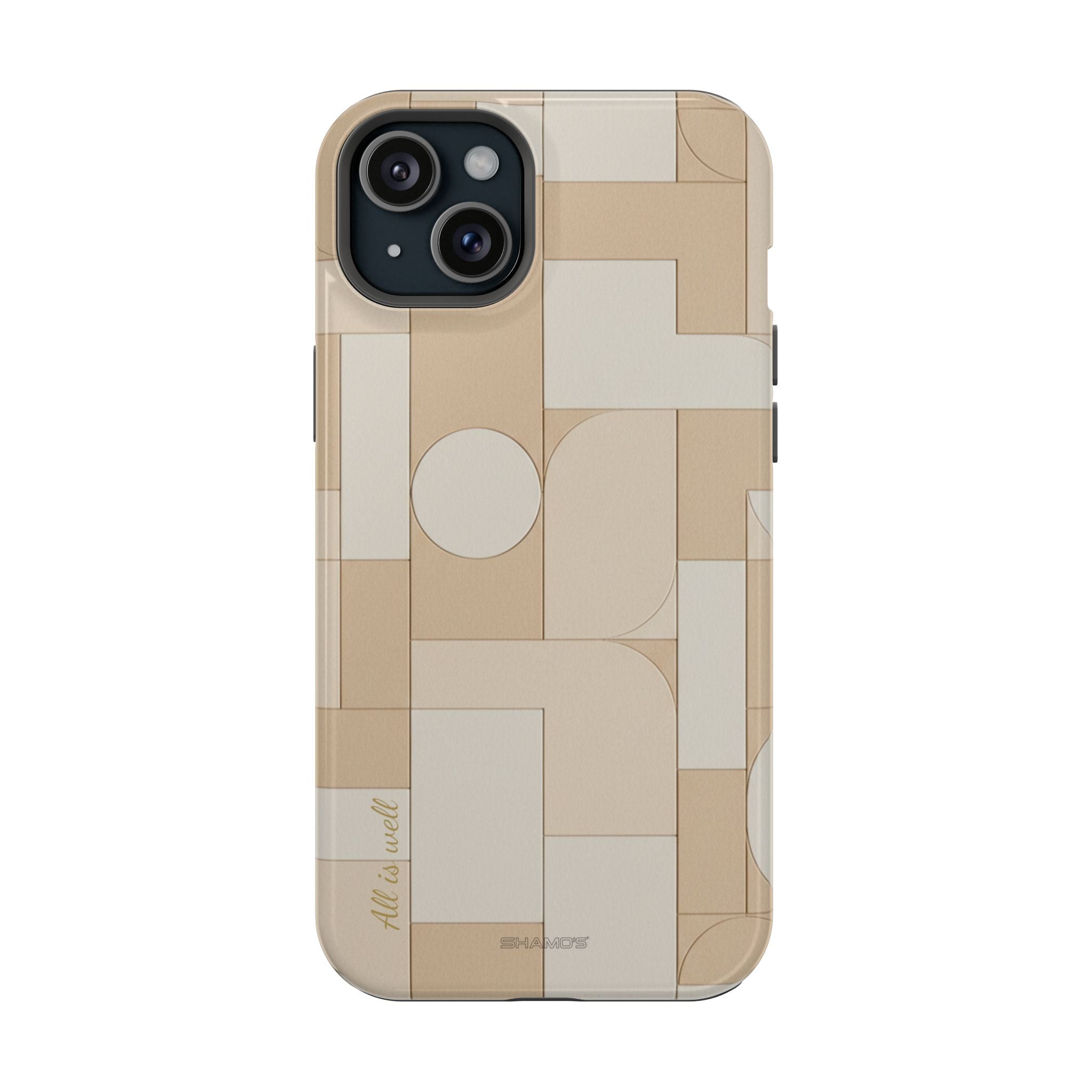 Geometric Beige Magnetic Impact-Resistant iPhone Case with Personalizable Quote and MagSafe Compatible - iPhone 15 Plus / Glossy - Shamo's