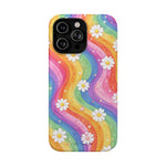 Funda de teléfono resistente a impactos con efecto cascada de colores Rainbow Daisy