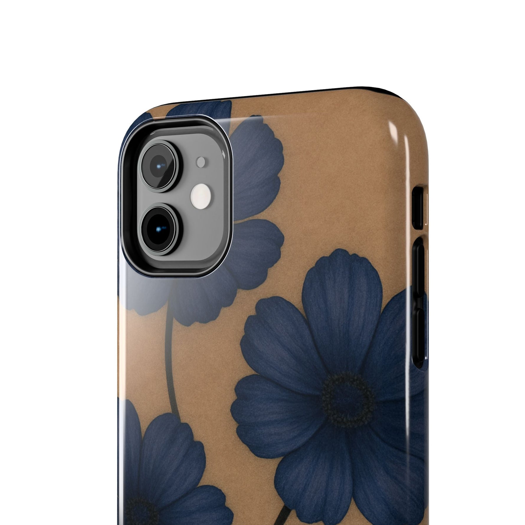 Navy Floral Tough iPhone Case — Durable Protective Case with Blue Flowers on Kraft Background  Shamo's