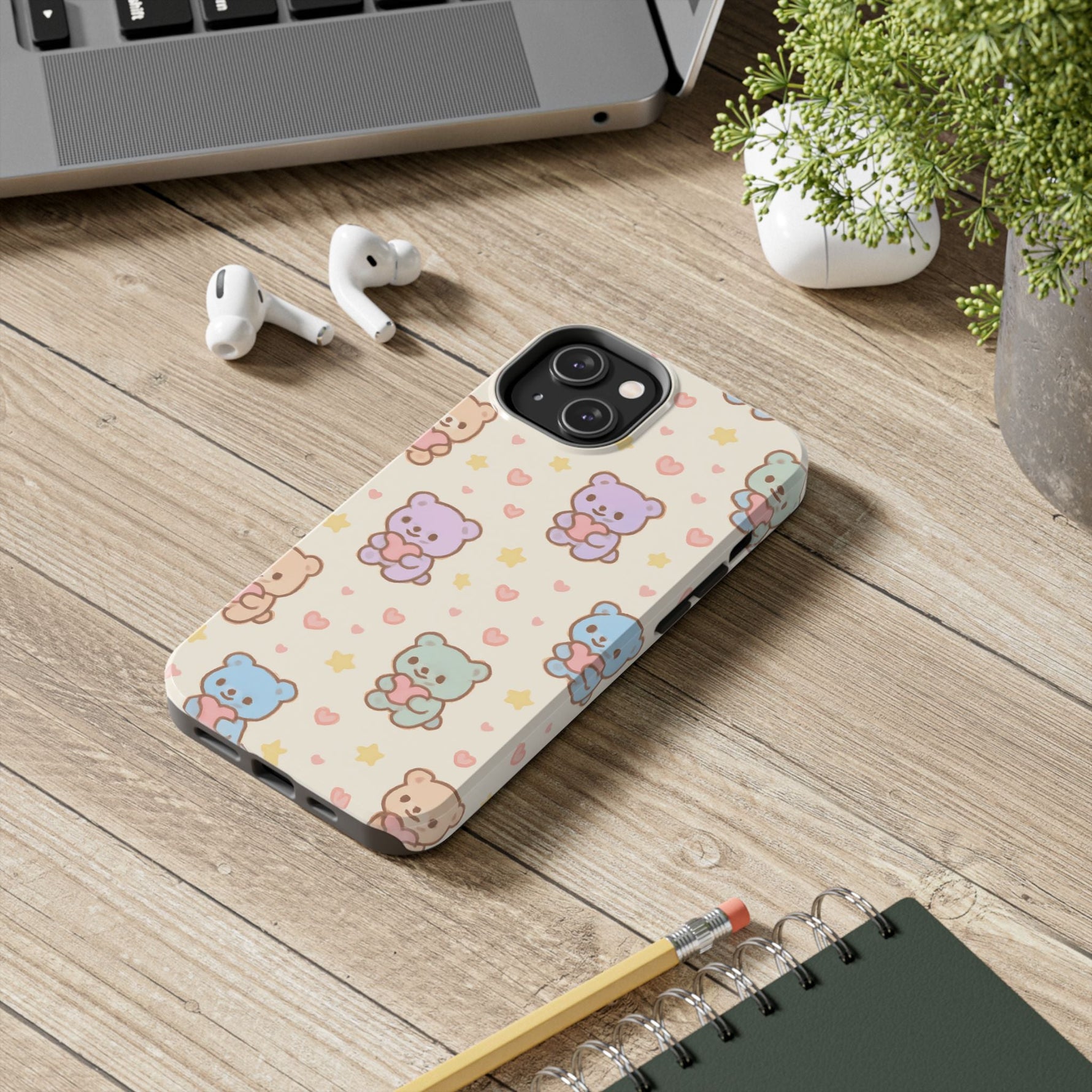 Cute Pastel Bear Impact Phone Case | Heart & Star Kawaii Pattern  Shamo's