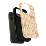 Festive Bow Charm iPhone Case — Pink & Gold Ribbon Hearts with MagSafe  Shamo's