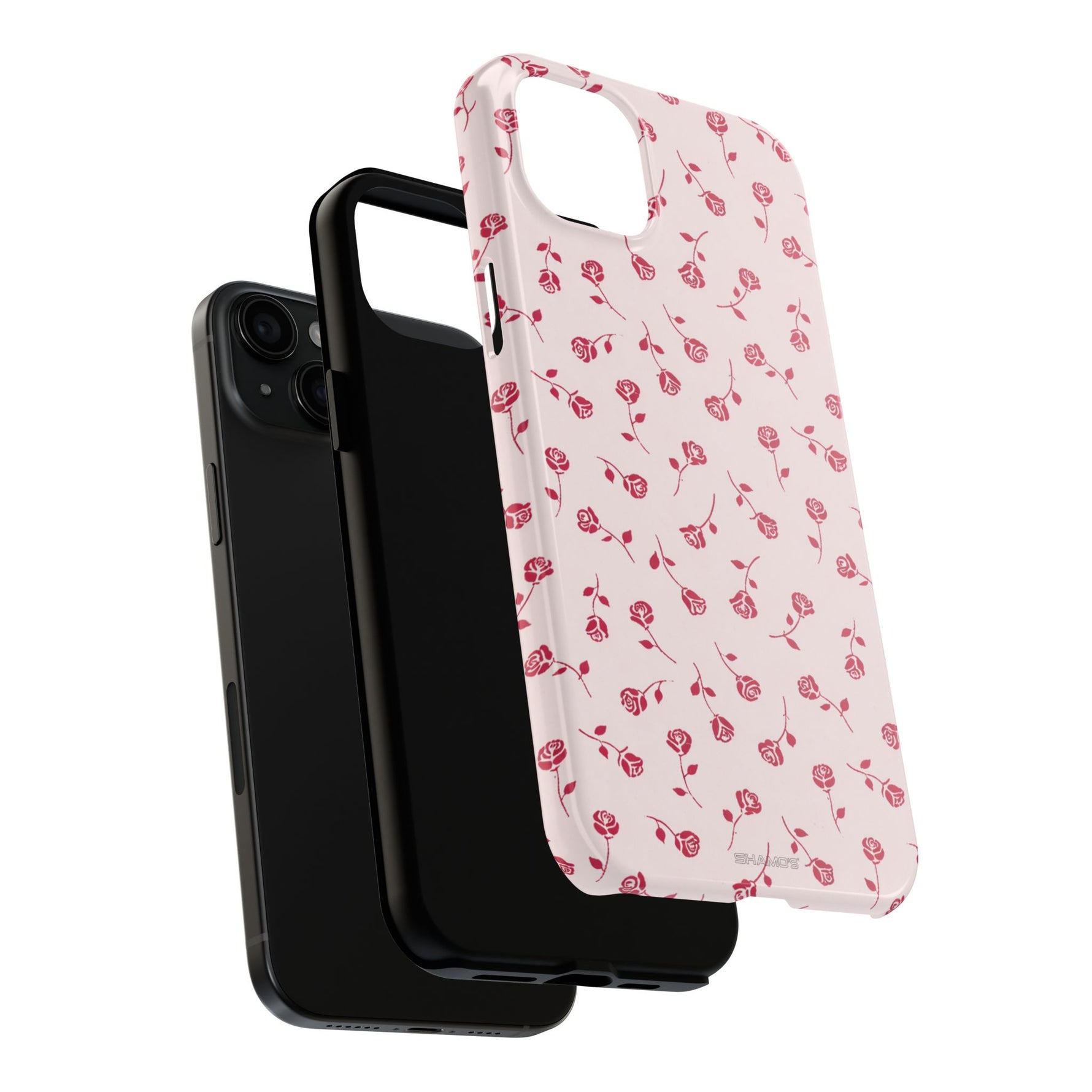 Pink Rose Pattern Tough Phone Case — Impact-Resistant Protective Cover