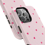 Pink Heart Gingham MagSafe iPhone Case, Impact‑Resistant, Magnetic Protection
