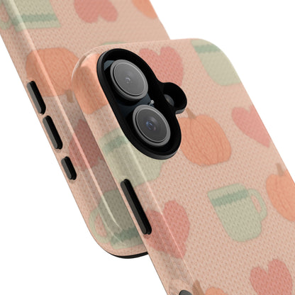 Autumn Cozy iPhone Case – Pumpkin, Heart & Coffee Cup Pattern