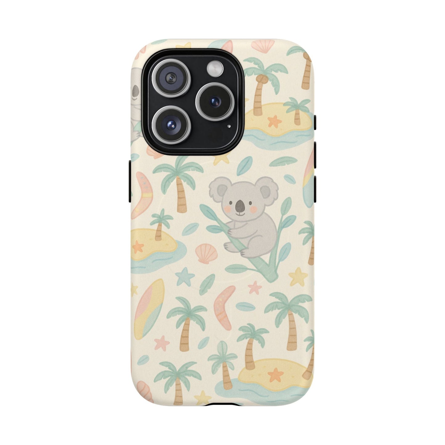 Australia Hand-Drawn Koala Beach iPhone Case — Cute Tropical Palm & Surf Print | with MagSafe