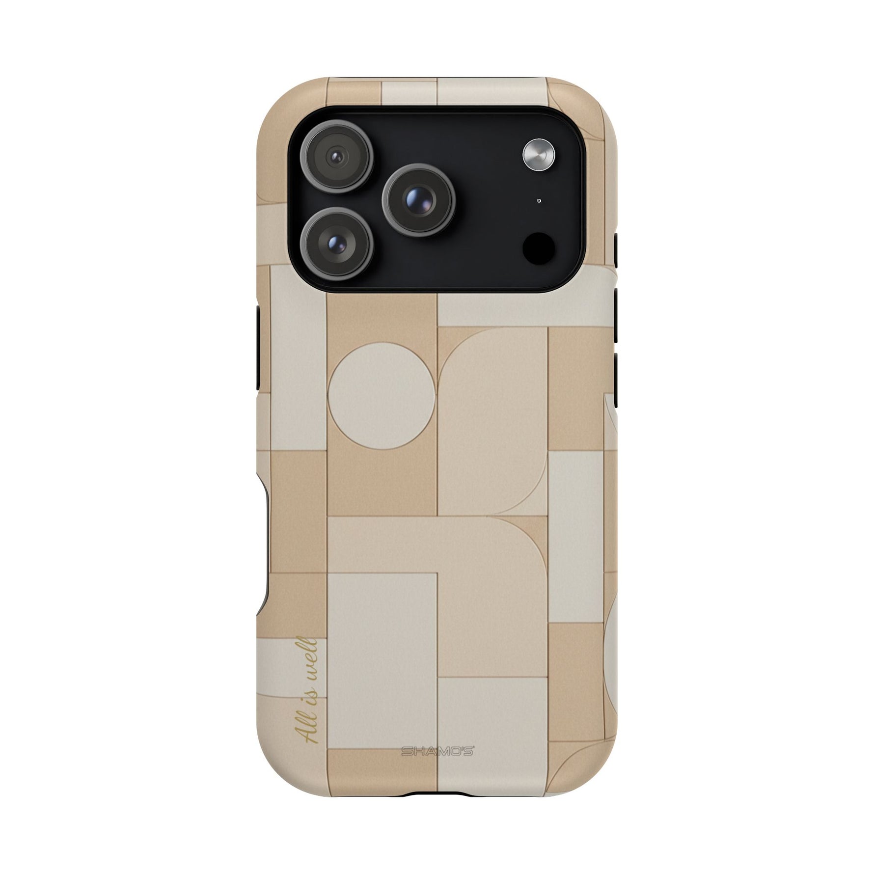 Geometric Beige Magnetic Impact-Resistant iPhone Case with Personalizable Quote and MagSafe Compatible
