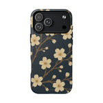 Navy Cherry Blossom Floral iPhone Case - Compatible with MagSafe