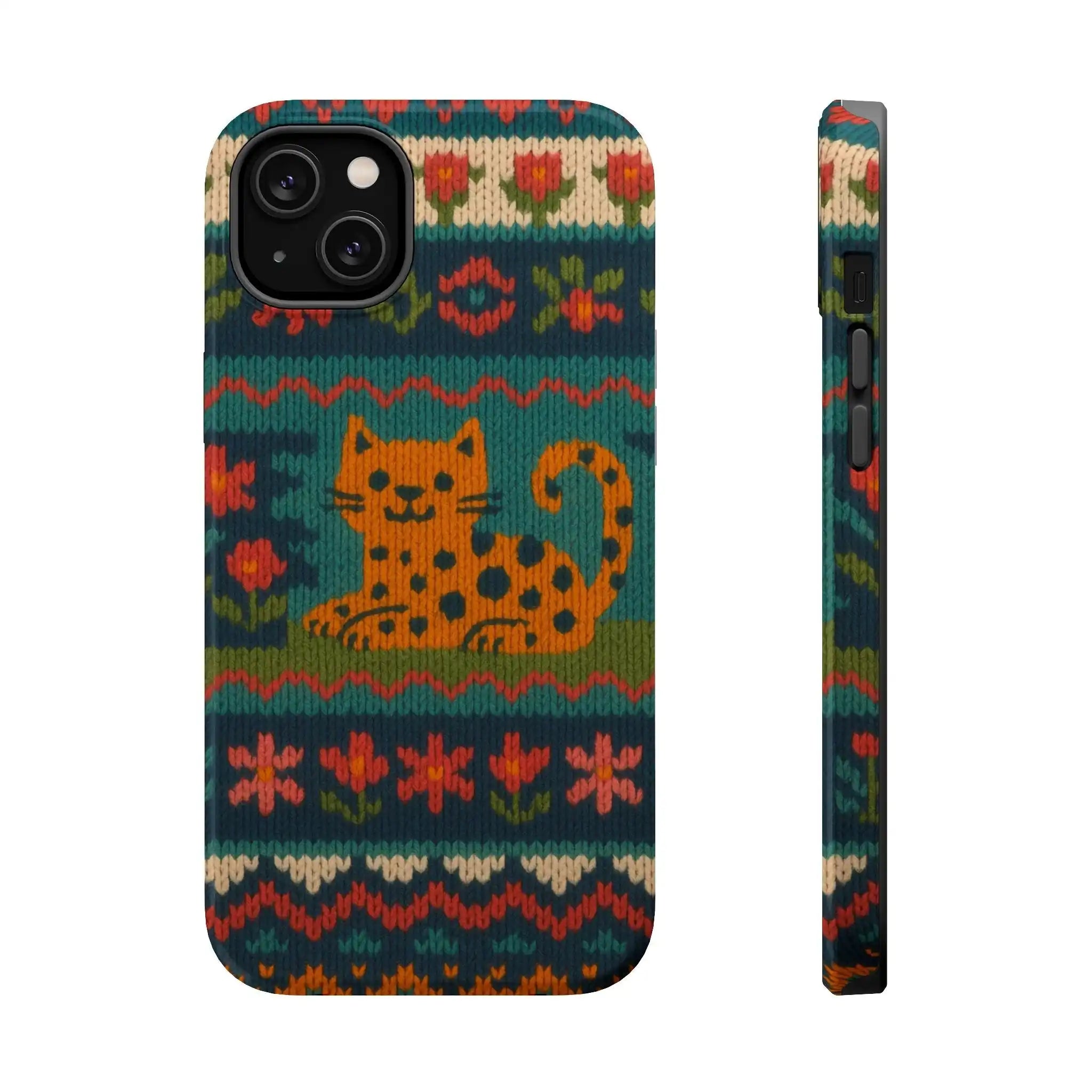 Cozy Knit Leopard Pattern Sweater Holiday Theme iPhone Case with MagSafe compatibility  Shamo's iPhone 14 Plus / Glossy