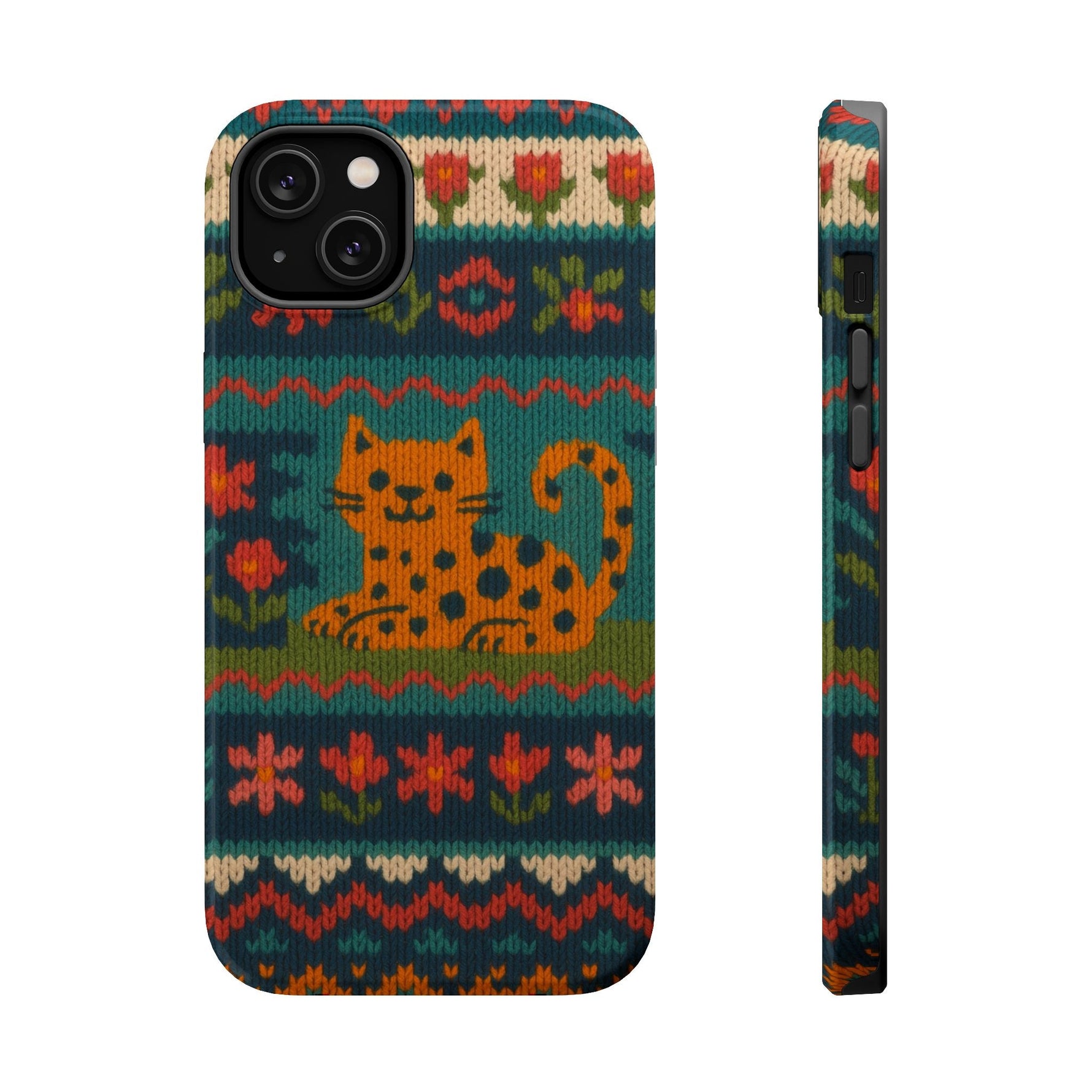 Cozy Knit Leopard Pattern Sweater Holiday Theme iPhone Case with MagSafe compatibility  Shamo's iPhone 14 Plus / Glossy