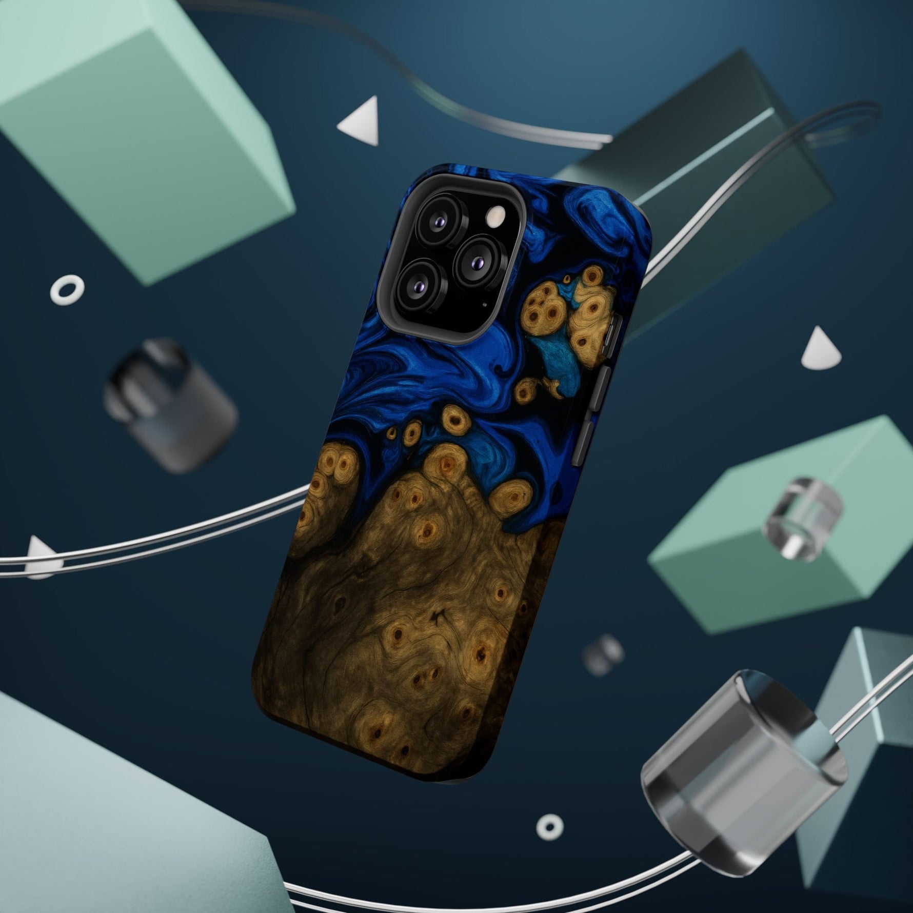 Blue Swirl & Burl Wood Impact iPhone Case | MagSafe compatible  Shamo's