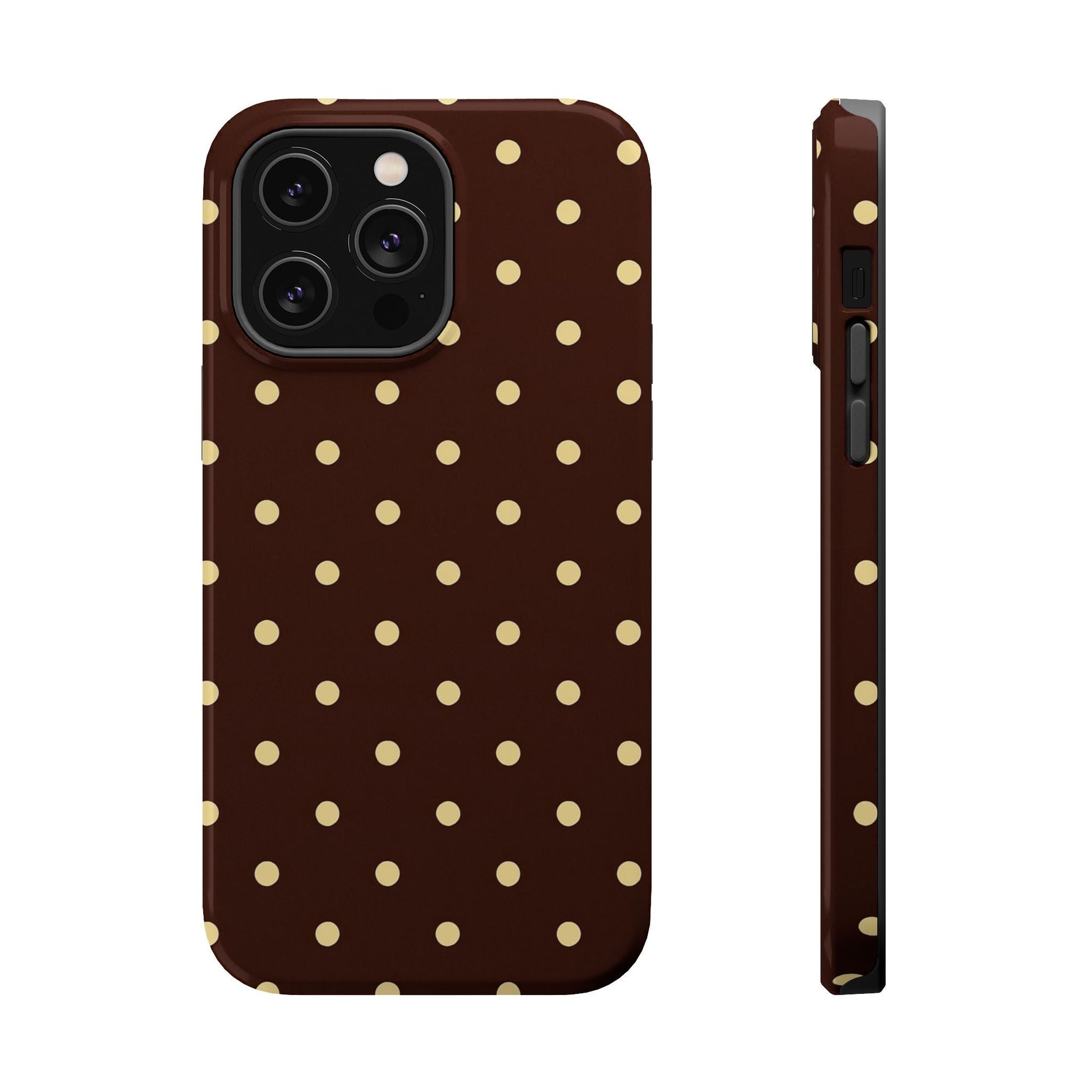 Polka Dot iPhone Case — Brown & Cream Protective Cover with MagSafe compatibility  Shamo's iPhone 14 Pro Max / Glossy