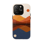 iPhone 13 Pro Max case with abstract mountain sunset design in variant size
