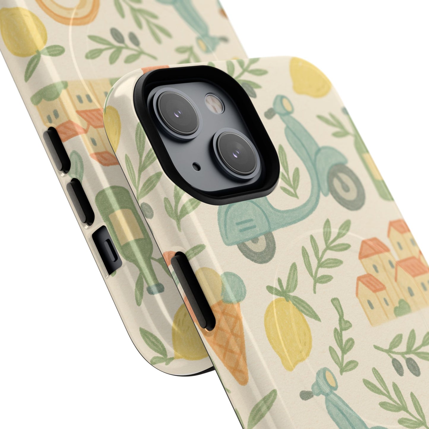 Italian Summer Drawing  iPhone Case — Lemon & Vespa Pattern Tough MagSafe Case