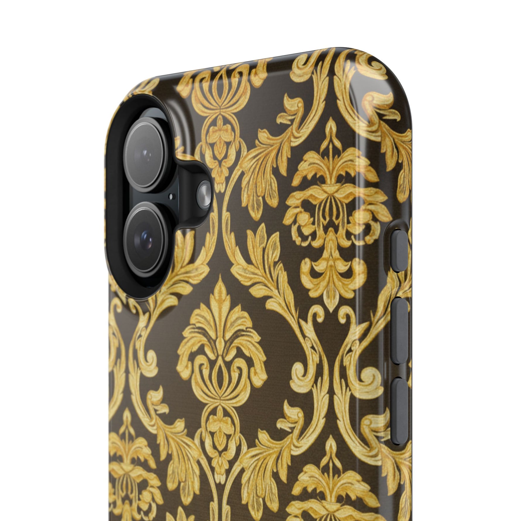 Gold Damask Magnetic Impact-Resistant iPhone Case with MagSafe Compatibility