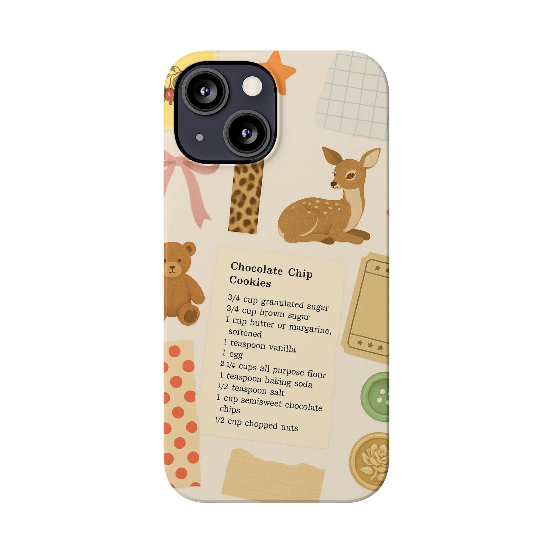 Slim iPhone Case — Cozy Baking & Teddy Pattern (Recipe, Deer, Buttons)  Shamo's