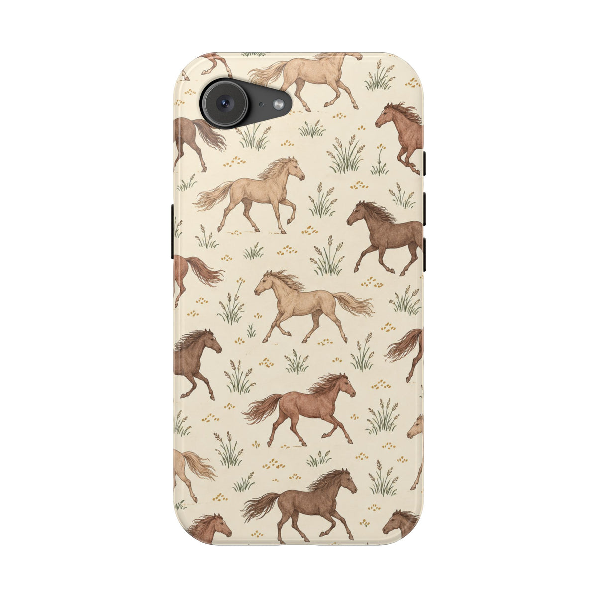 Wild Mustangs – Western Horse Pattern MagSafe Phone Case, glossy iPhone 17e, rear view