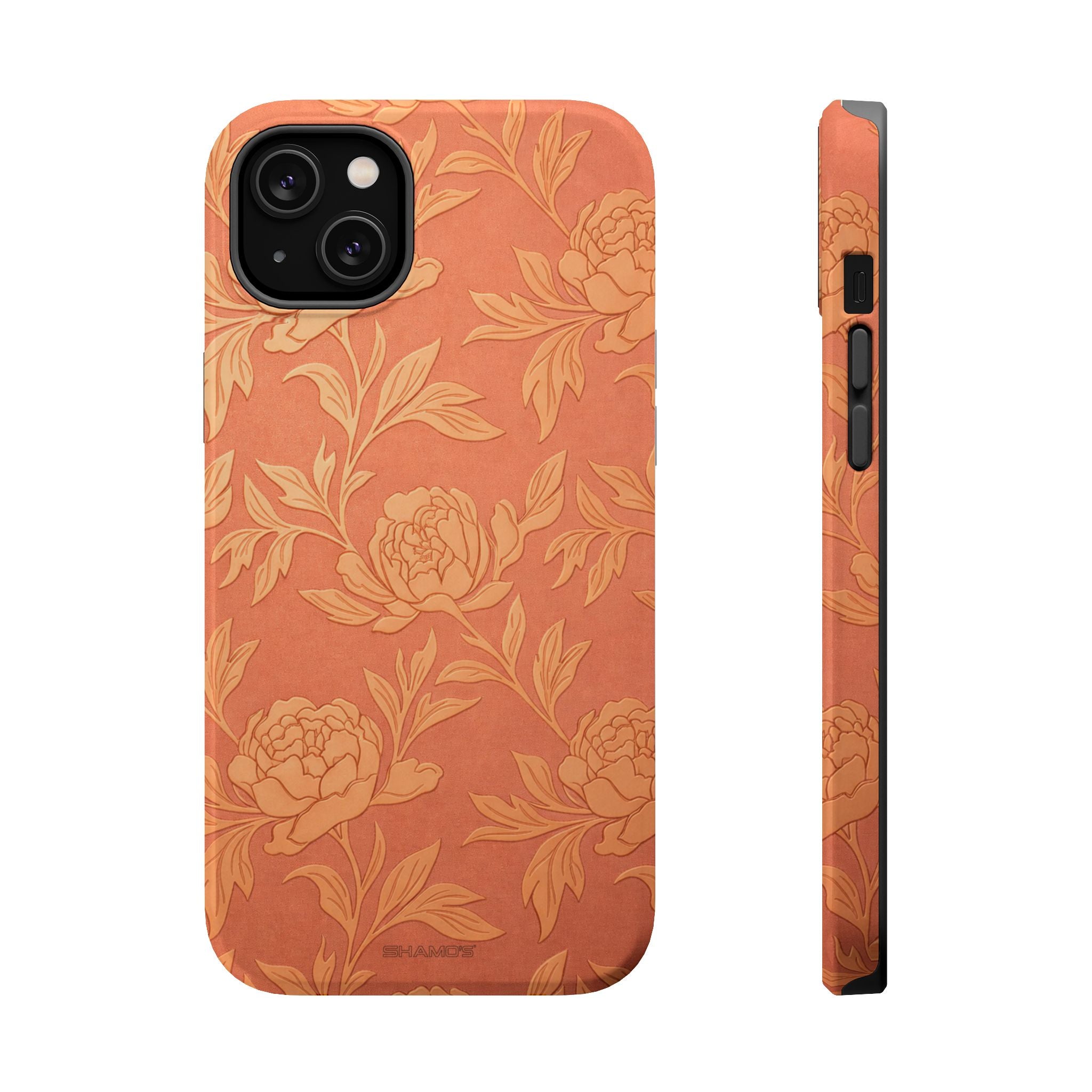 Floral Rose Gold Magnetic Impact-Resistant iPhone Case, MagSafe Compatible - iPhone 14 Plus / Glossy - Shamo's