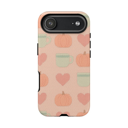 Autumn Cozy iPhone Case – Pumpkin, Heart & Coffee Cup Pattern