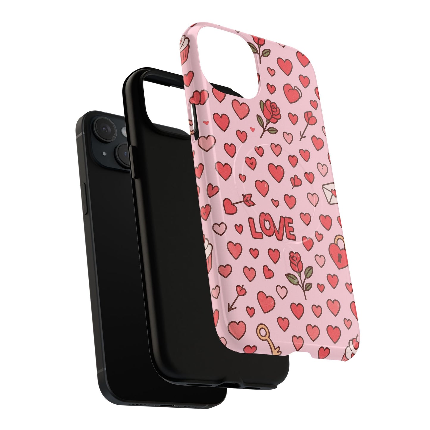 Pink Love Hearts Pattern Tough iPhone Case (MagSafe compatible)