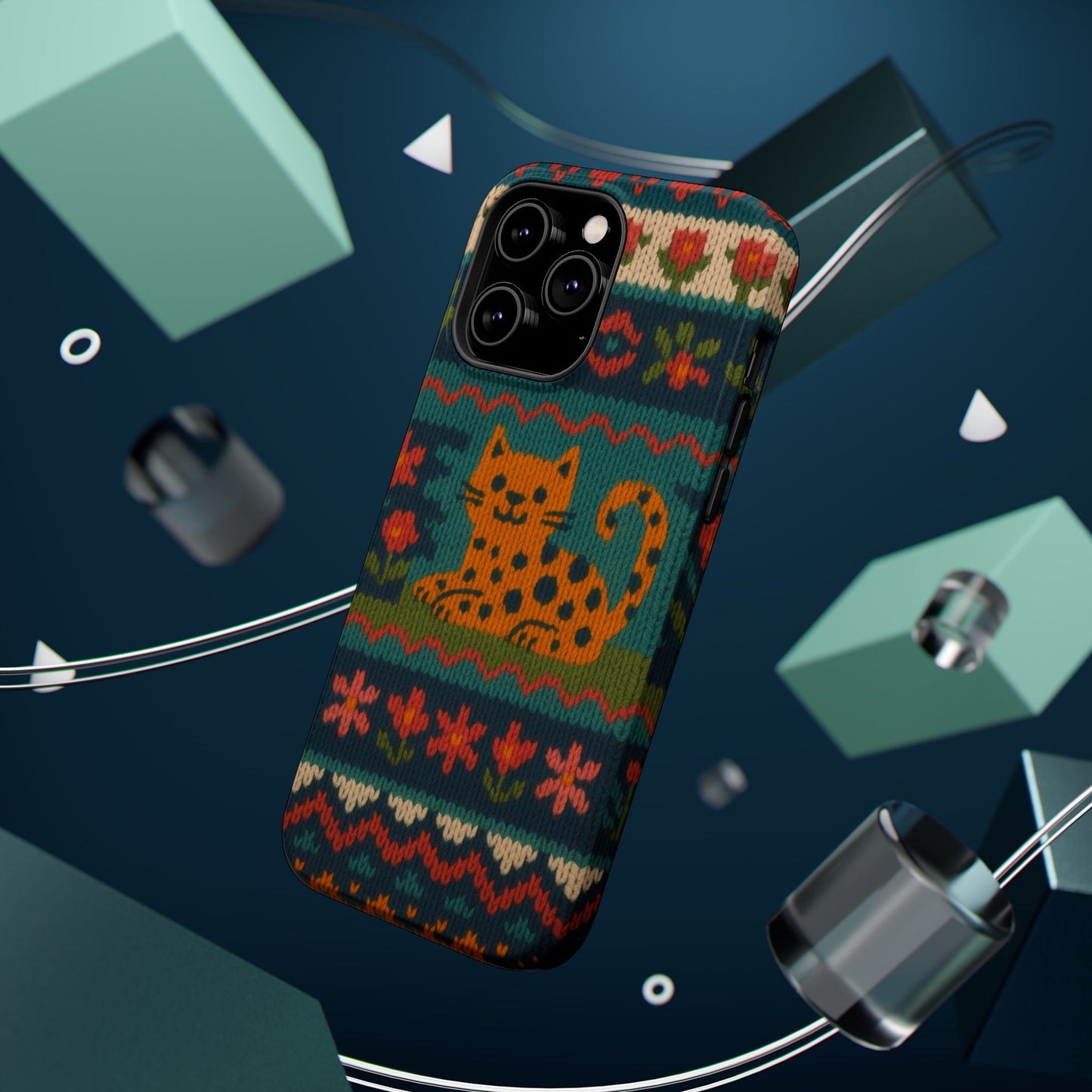 Cozy Knit Leopard Pattern Sweater Holiday Theme iPhone Case with MagSafe compatibility